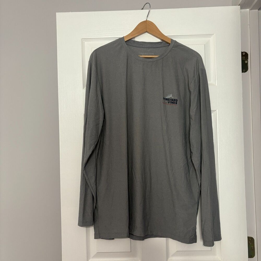 Vineyard Vines Shirt Mens Large Gray Tee Performance Marlin Beach Stretch